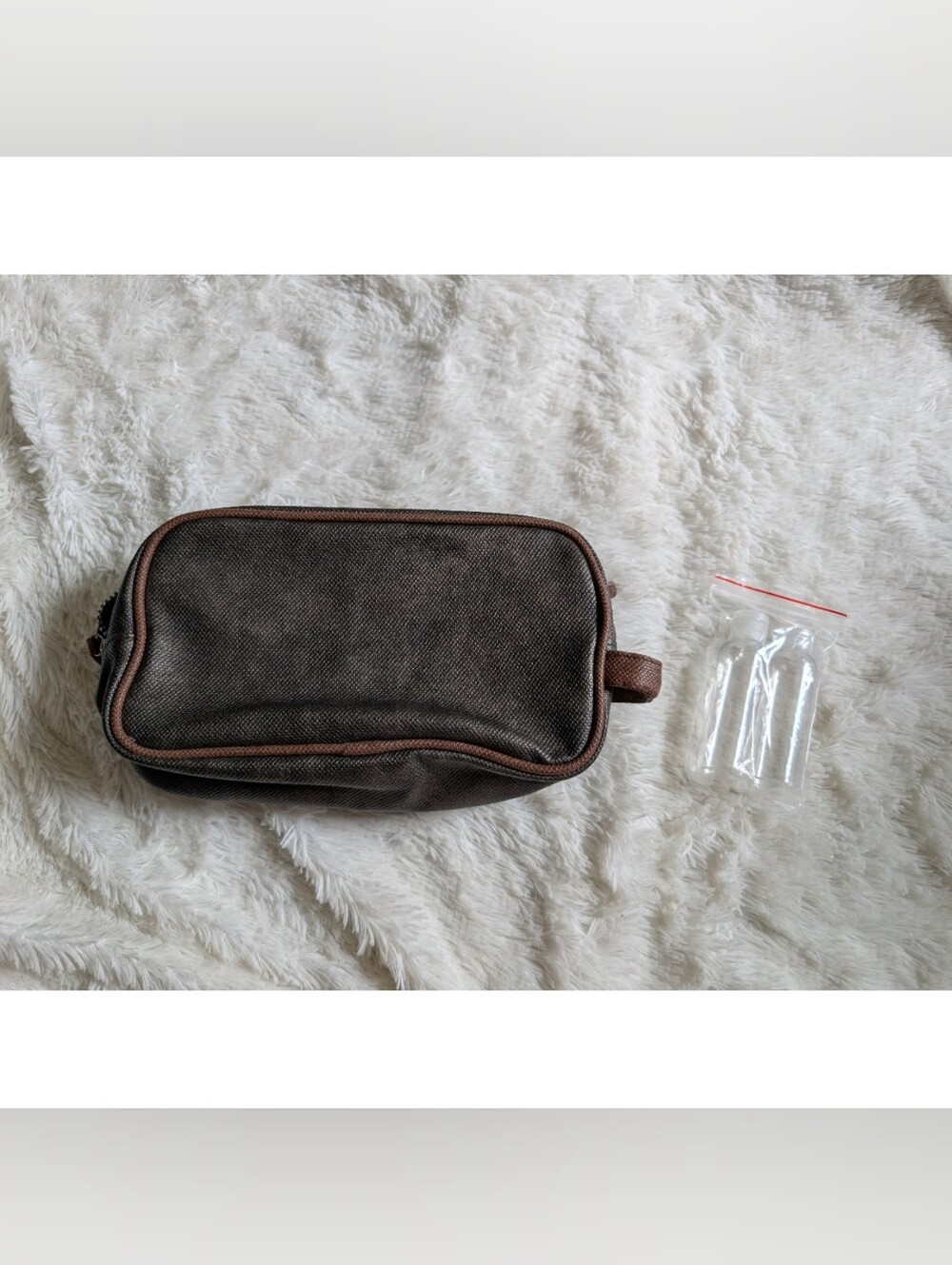 Metallic Gray Zipper Travel Toiletry Bag New With Plastic Bottles